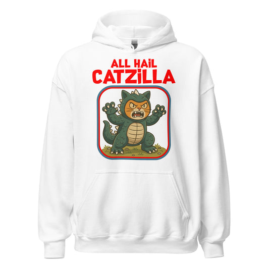 all hail catzilla hoodie funny kaiju cat monster cartoon design white clothing