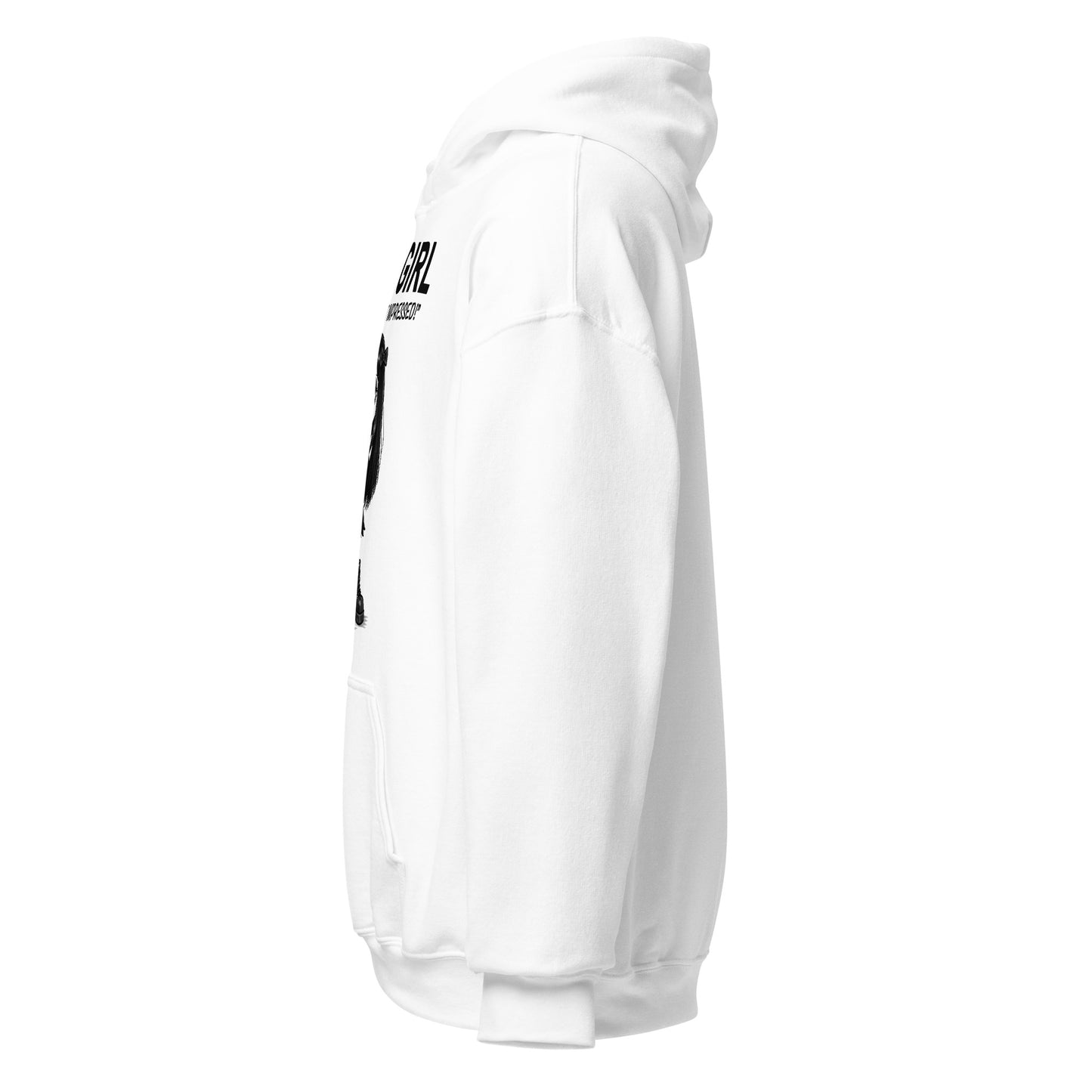 White hoodie left side angle showing goth girl illustration