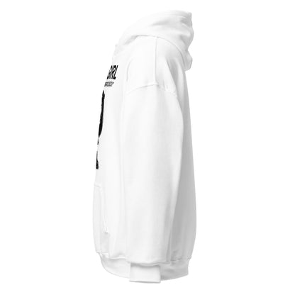 White hoodie left side angle showing goth girl illustration