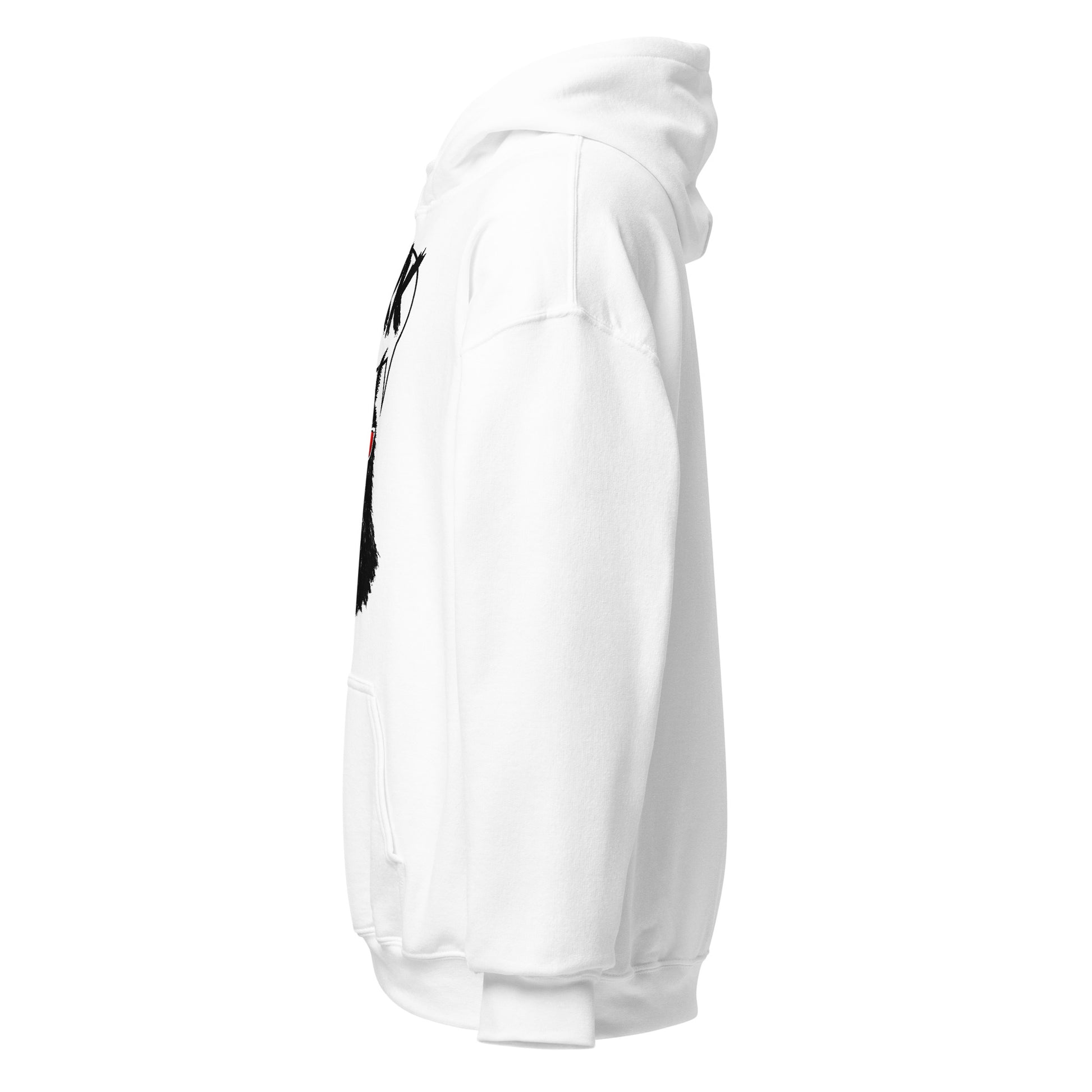 Side view of white Mothman Lurk paranormal hoodie