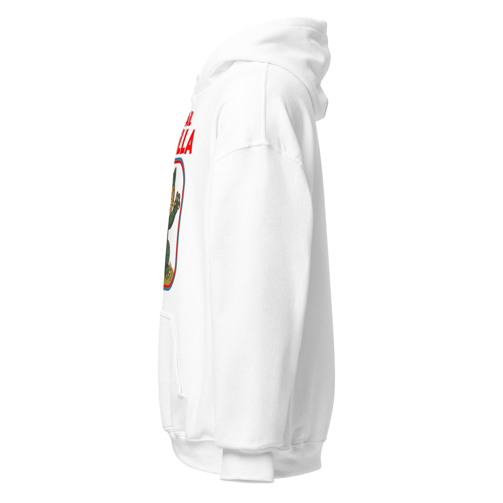 white hoodie side view cartoon cat monster graphic clothing Strange & Twisted