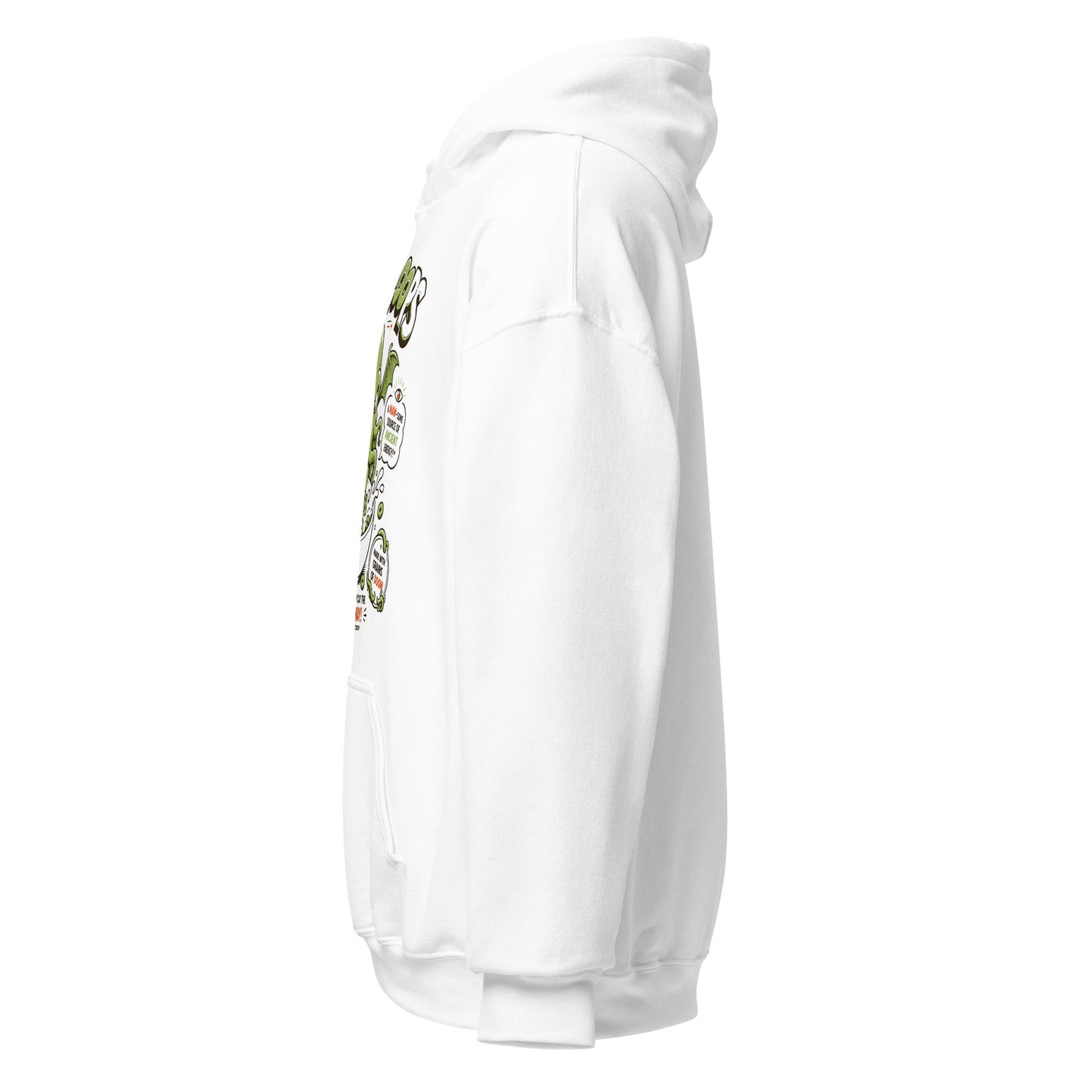 Cthuloops hoodie left side view, minimal white side profile