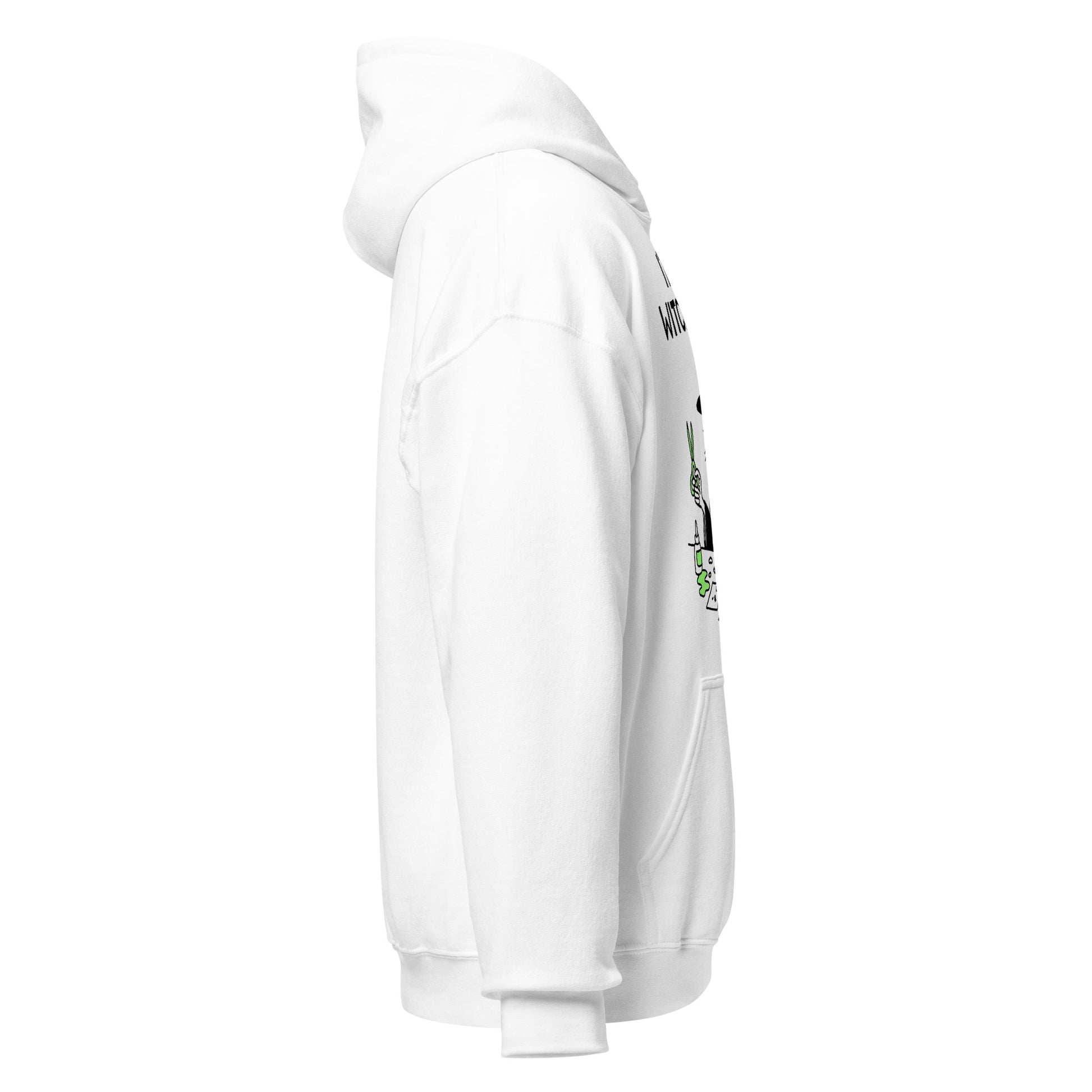 Right side view of white magical crafts hoodie, by Strange & Twisted
