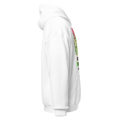 White hoodie right side angle with visible ghost design