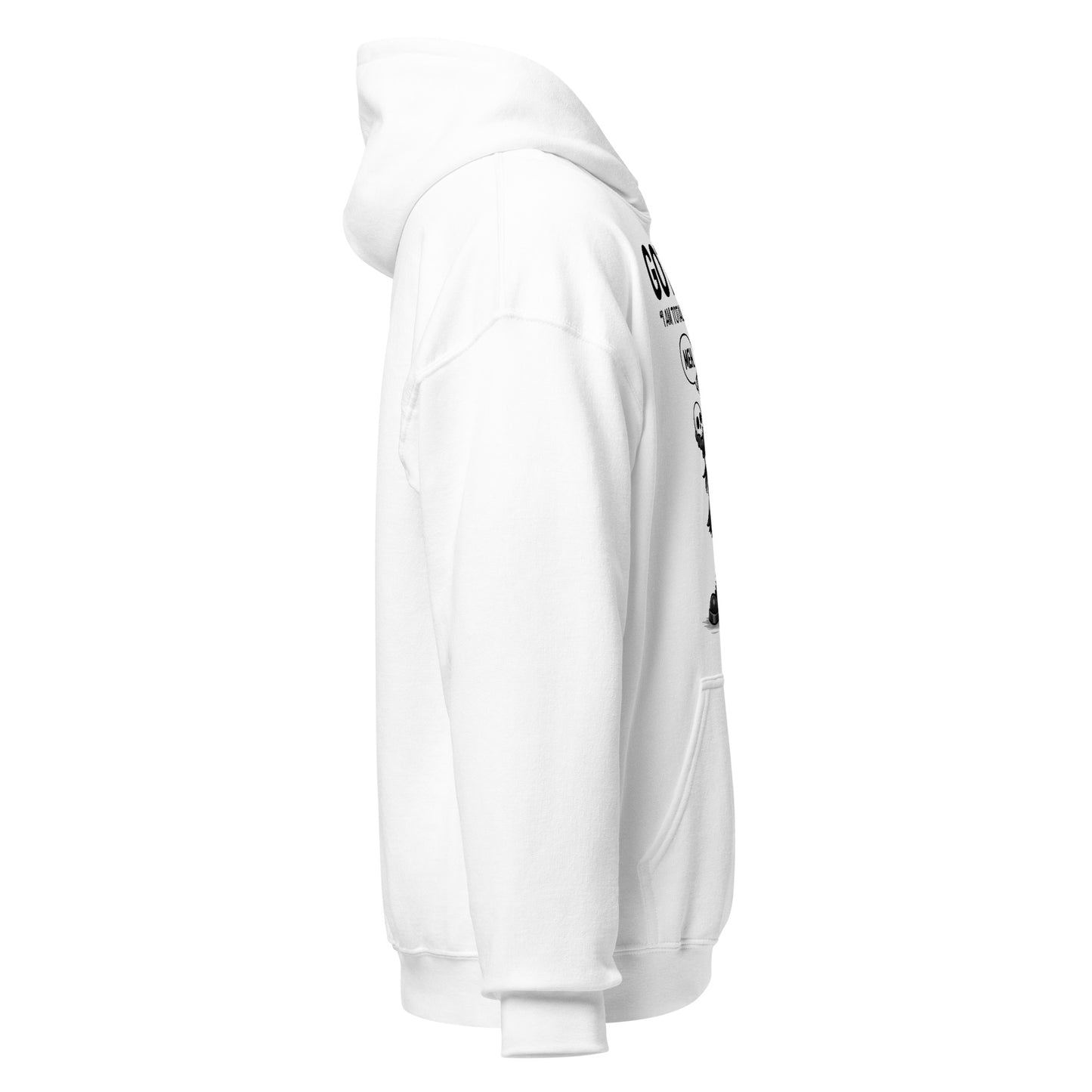 White hoodie right side angle with visible goth artwork