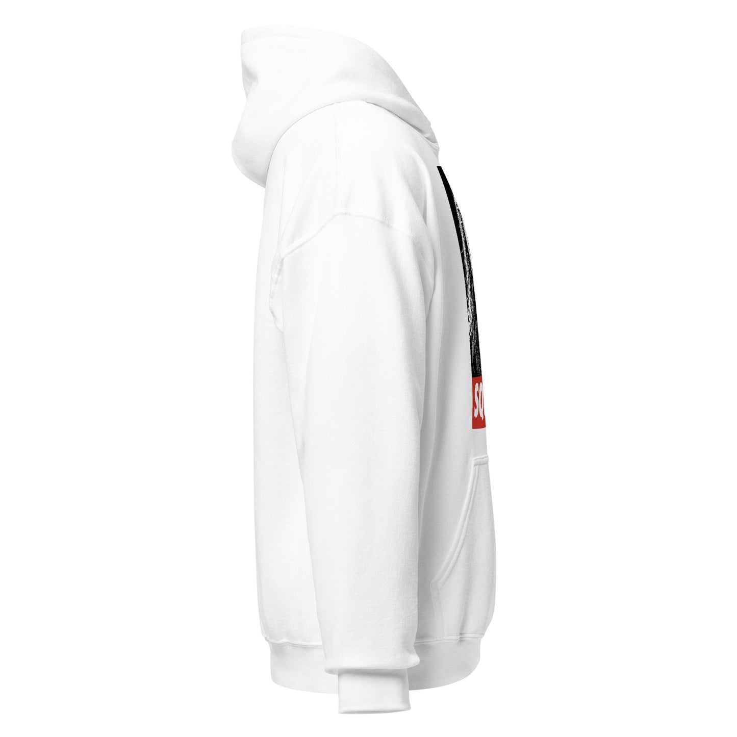 White hoodie right angle with visible cryptid illustration