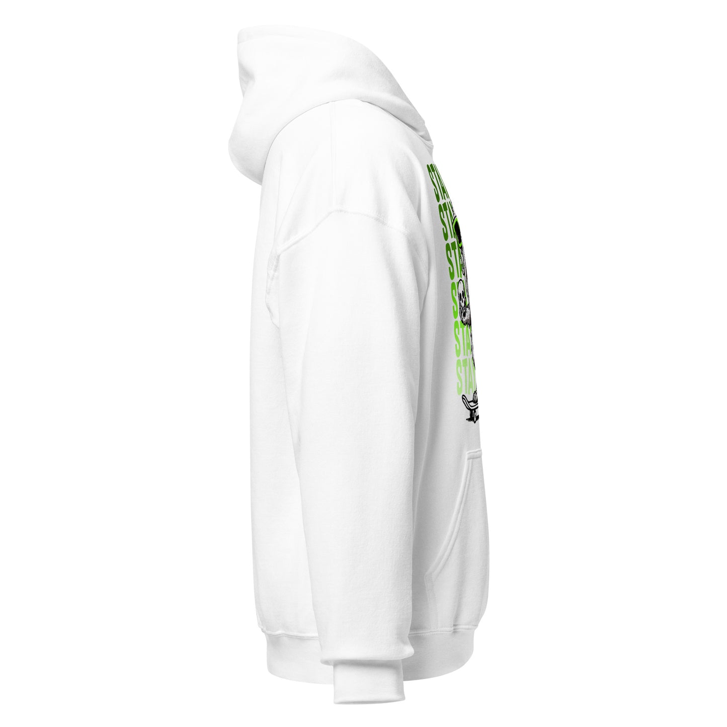 Stay Cthool hoodie right side view, clean white side 