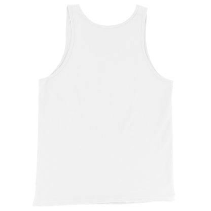 Plain white back of the unisex Lucifurr gothic cat tri blend vest top